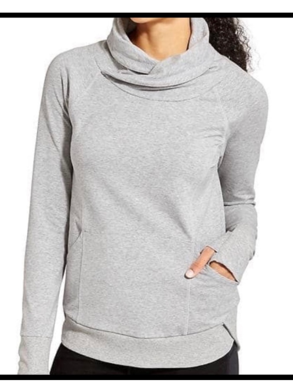 Light-gray Athleta pullover sweatshirt featuring a shawl collar, Medium, NWOT